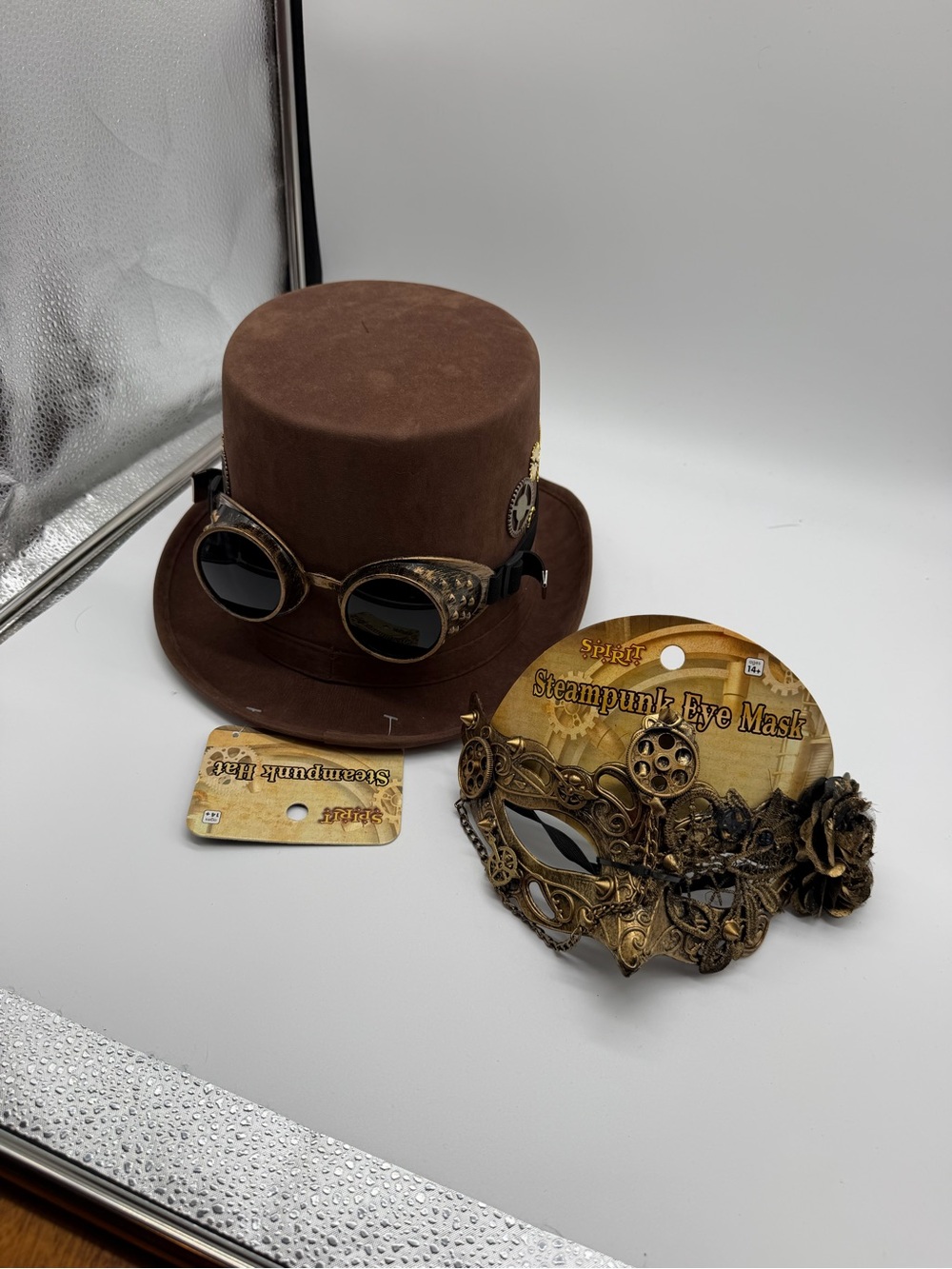 Spirit Brown Steampunk Top Hat with Bronze Goggles and mask